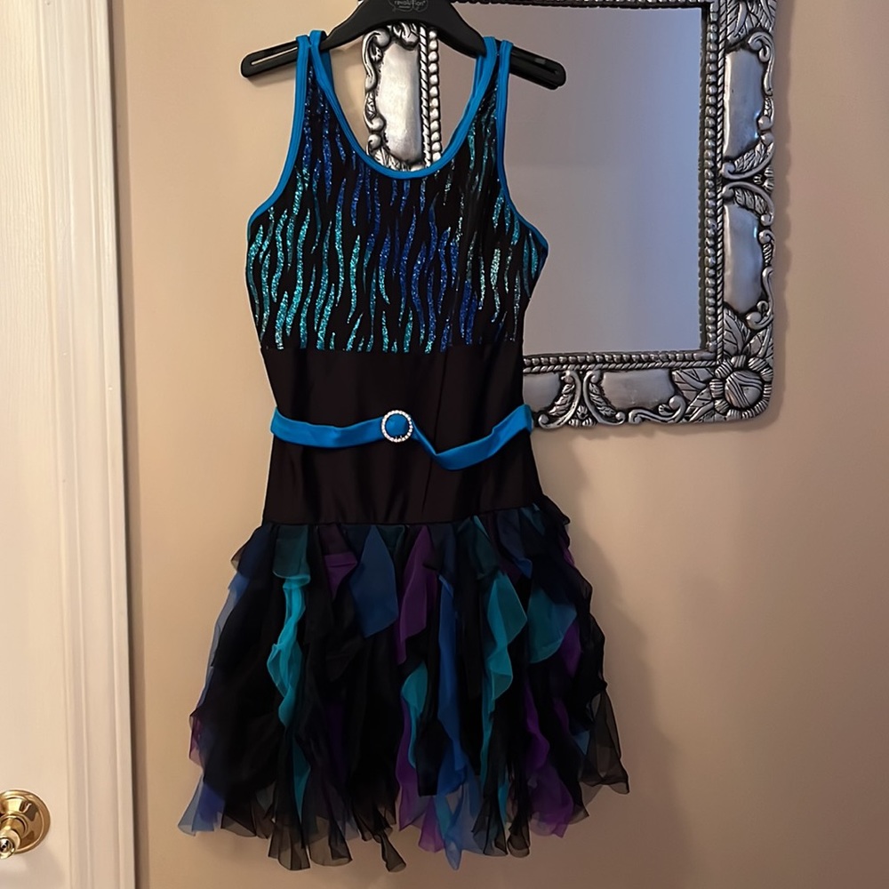 Girls Black, Turquoise and Purple Dance Costume Sz Small Adult